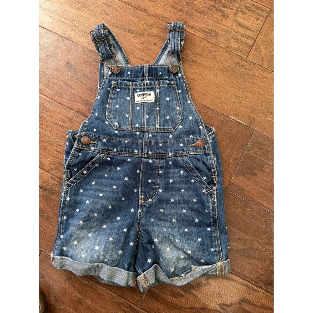 Vintage OshKosh B'gosh Toddler Girls Star Print Denim Shortalls Overalls 2T